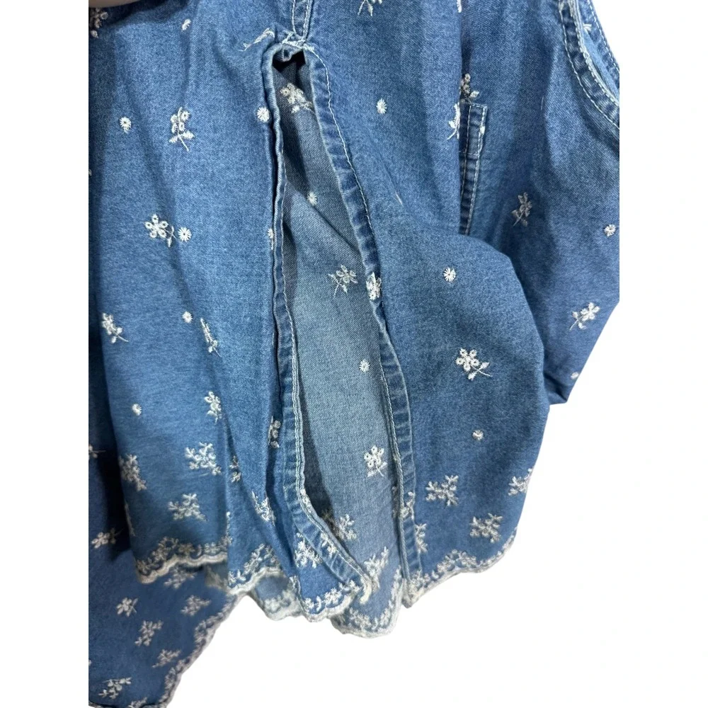 Solutions Women's Large Blue Denim Floral Jumper Maxi Dress Cottagecore